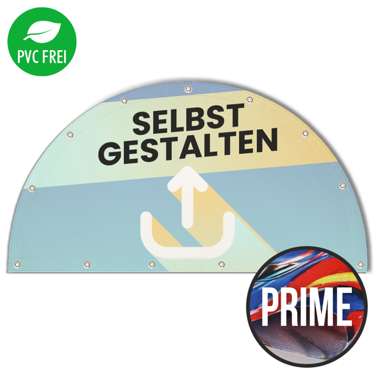 Halbrunde Banner selbst gestalten in Wunschgröße, Prime