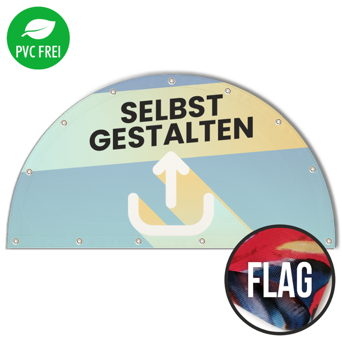 Halbrunde Banner selbst gestalten in Wunschgröße, Flag