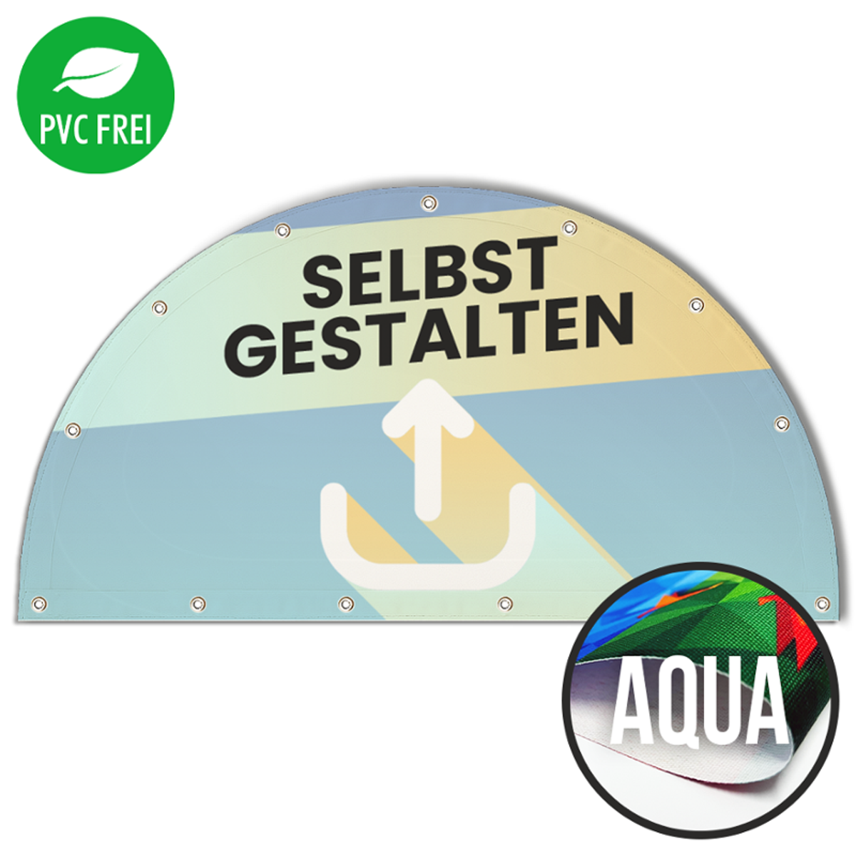 Halbrunde Banner selbst gestalten in Wunschgröße, Aqua