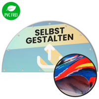 Halbrunde Banner selbst gestalten in Wunschgröße, Textil Prime