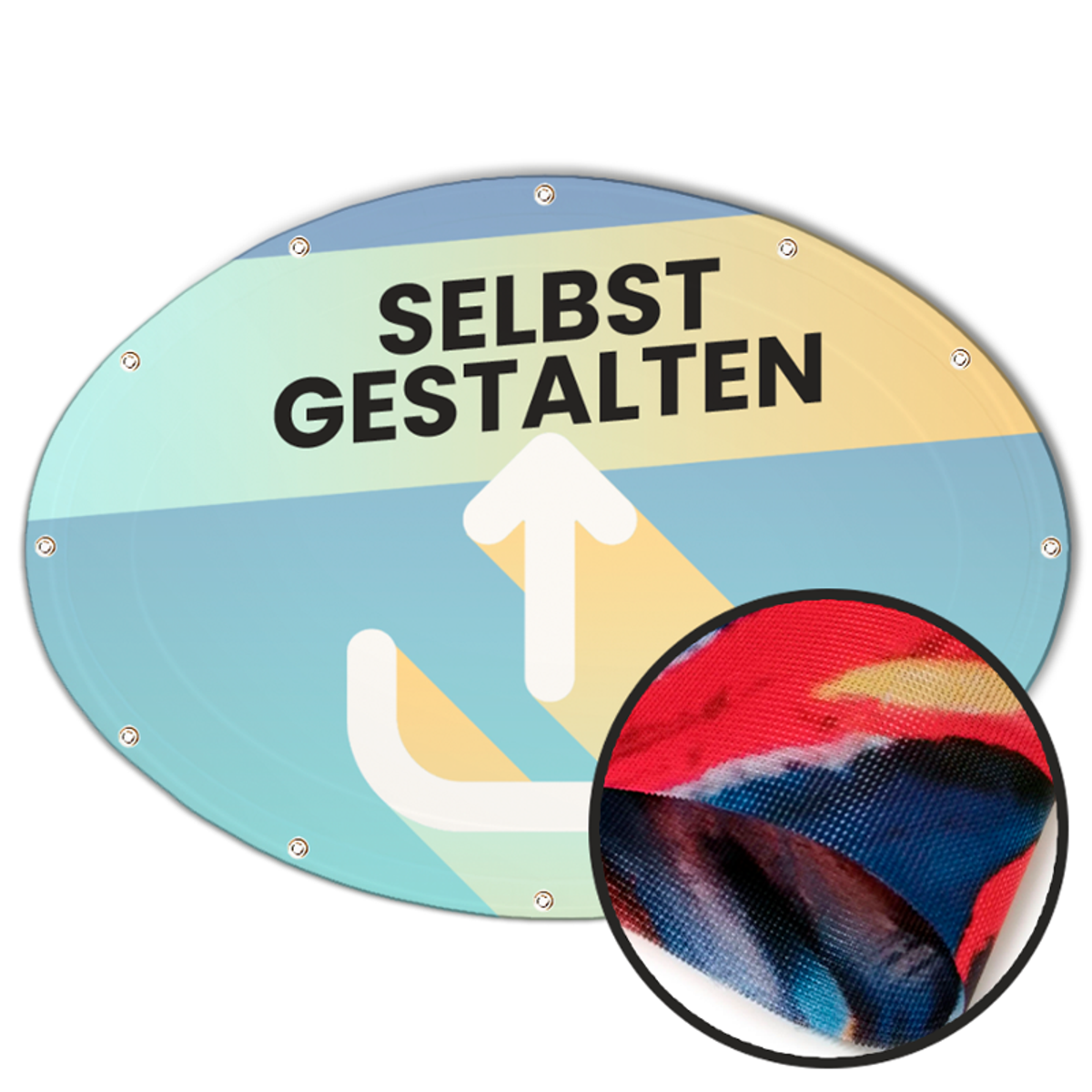Ovale Banner selbst gestalten in Wunschgröße, Textil Flag