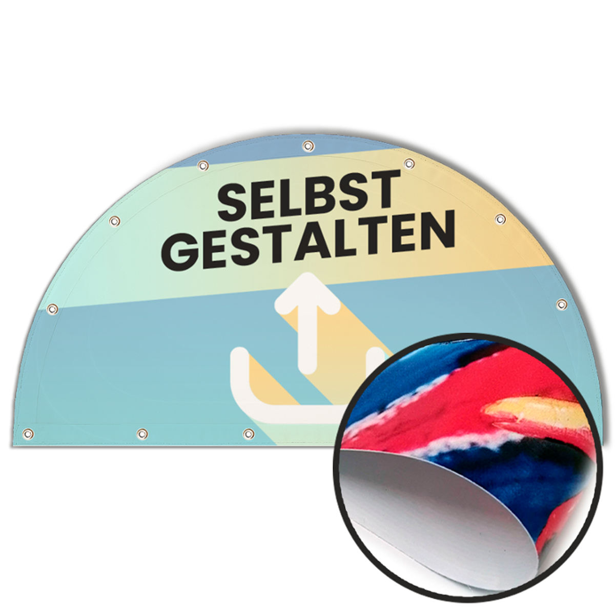 Halbrunde Banner selbst gestalten in Wunschgröße, PVC Basic
