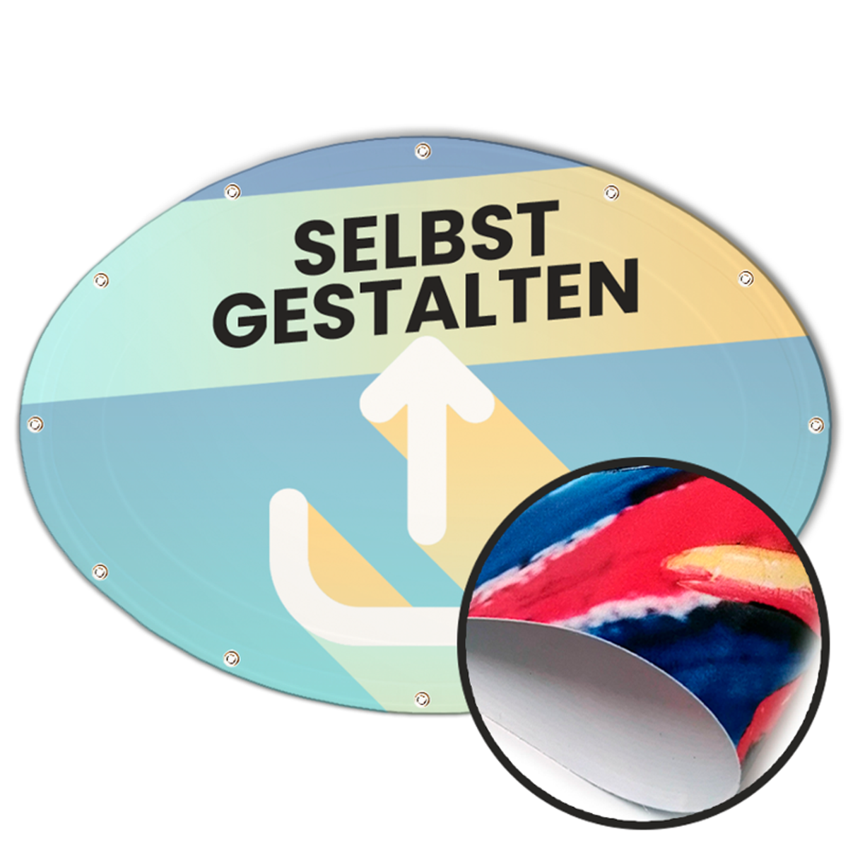 Ovale Banner selbst gestalten in Wunschgröße, PVC Basic