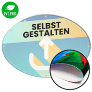 Ovale Banner selbst gestalten in Wunschgröße, Textil Aqua