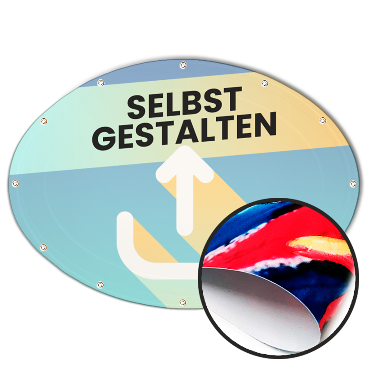 Ovale Banner selbst gestalten in Wunschgröße, PVC Prime
